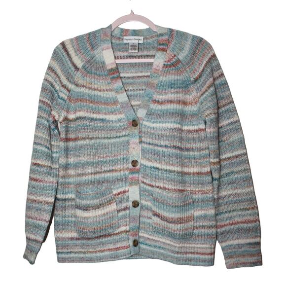 Drapers & Damon's Cardigan Sweater Women's S Space Dye Cotton Wool Button V-Neck - Picture 4 of 4
